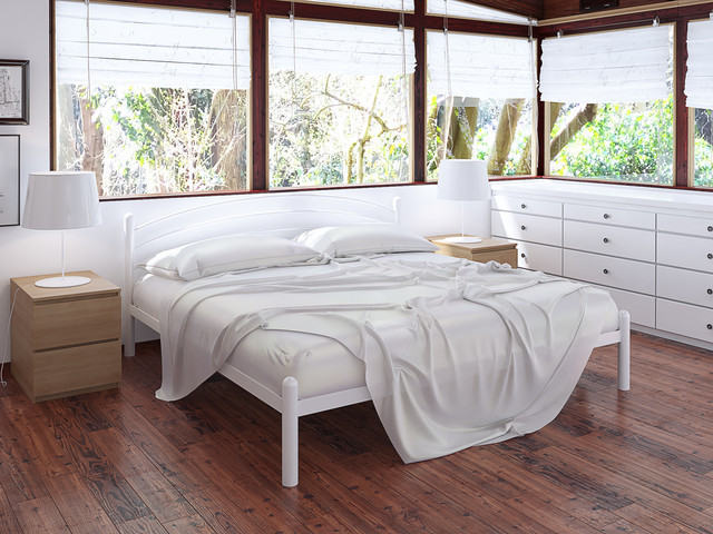 Двоспальне ліжко Тенеро Маранта 160х200 см біла металева на ніжках з узголів'ям