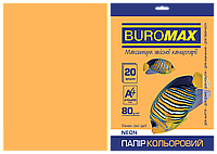 Бумага цветная А4, 80г/м2, NEON, оранжевая, 20 л.