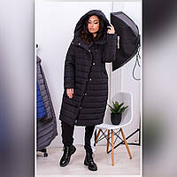 Пальто пуховик - кокон зимний стеганный арт. 180 плащевка Мадонн черный а цвет