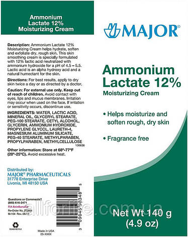 Крем від Major Ammonium Lactate 12% Moisturizing Cream 140 g Original Version, фото 2