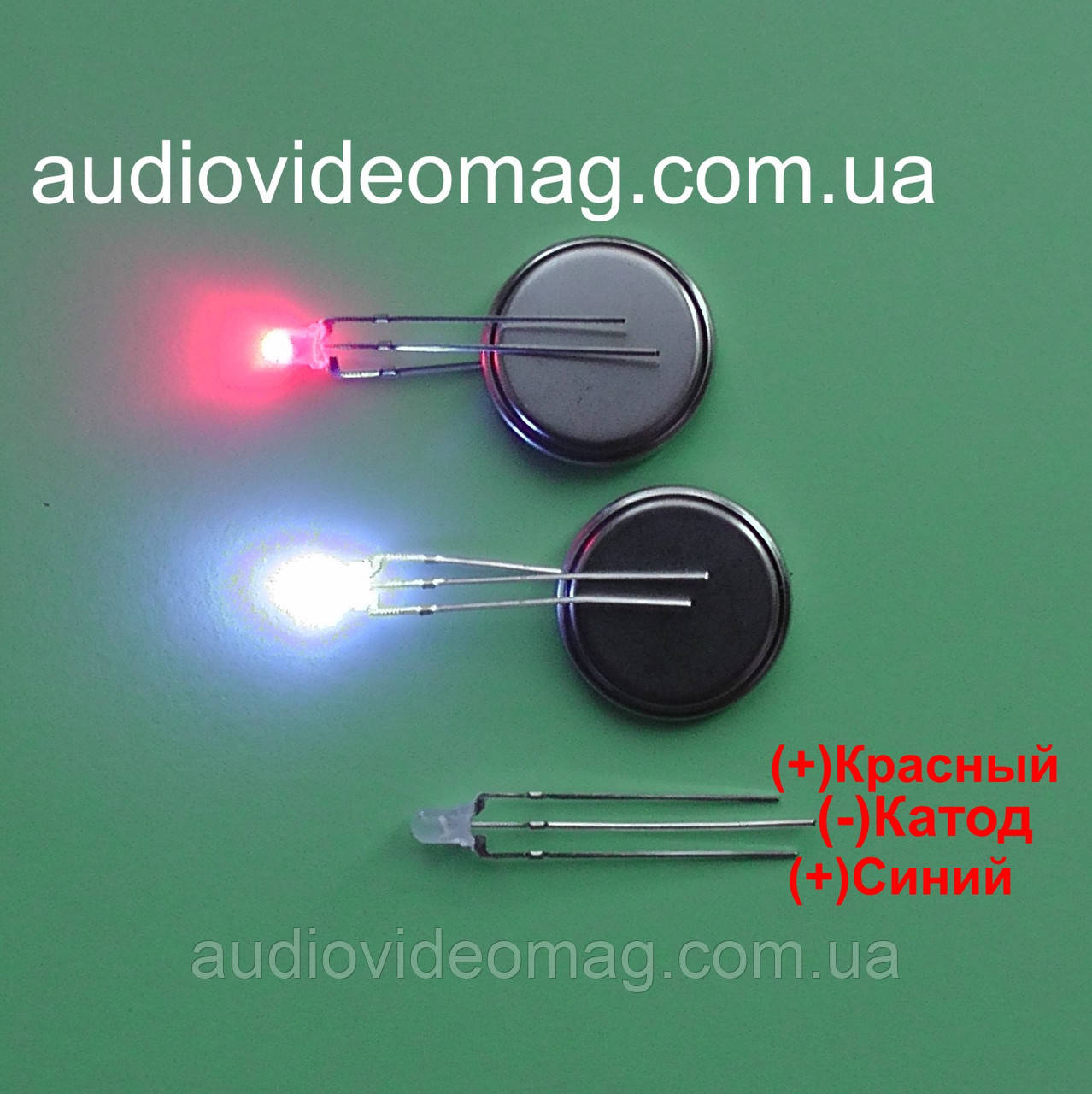 Світлодіод 3V 3 мм з загальним КАТОДОМ, двоколірний, червоний і синій, фото 1