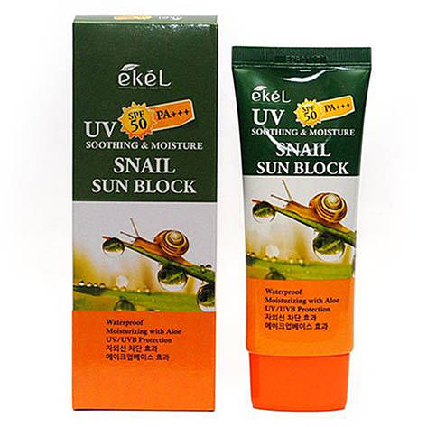 Пом'якшувальний сонцезахисний крем для обличчя Ekel Soothing & Moisture Snail Sun Block SPF 50 PA+++ 70 мл (276950), фото 1