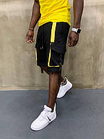 Крутые мужские летние шорты-карго черные с желтым - размер S