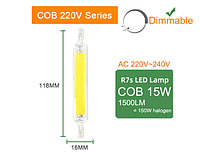 Cob LEd 15w 220V 6500K R7s 118mm. COB для галогенного прожектора 500 ватт