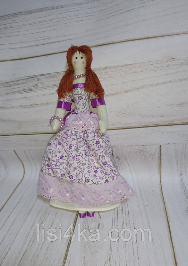 Інтер'єрна лялька тільда балерина в бузковій сукні