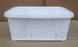 Кошик для зберігання ажурний з кришкою 6 л 21x29x12,5 см (білий)