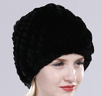 Женская шапка черная кролик натуральный мех теплая
