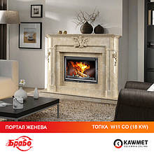Топка с водяным контуром KAWMET W11 CO + портал камин БРАВО Женева