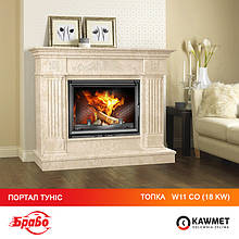 Топка с водяным контуром KAWMET W11 CO + портал камин БРАВО Тунис