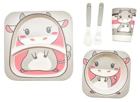 Набір дитячої бамбуковій посуду Stenson MH-2770-24 корівка, 5 предметів, фото 1