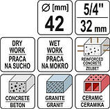 Свердло корончатое по каменю та бетону з алмазним напиленням 42*430 мм (хвостовик М32) YATO YT-60372, фото 4