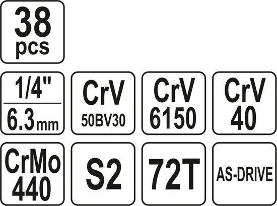 Набор инструментов 1/4" 38 предметов YATO YT-14471 (Польша) - фото 4 - id-p1104732789