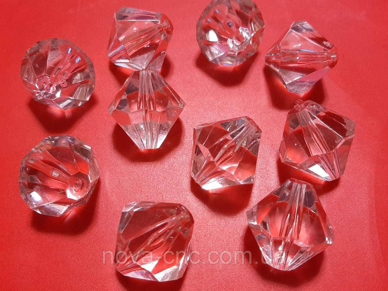 Намистини акрил "Біконус" прозорий з відтінком 16 мм 500 грам