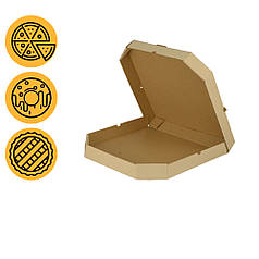 Коробки під піцу крафт 400*400*40 мм квадратні зі скошеними кутами.