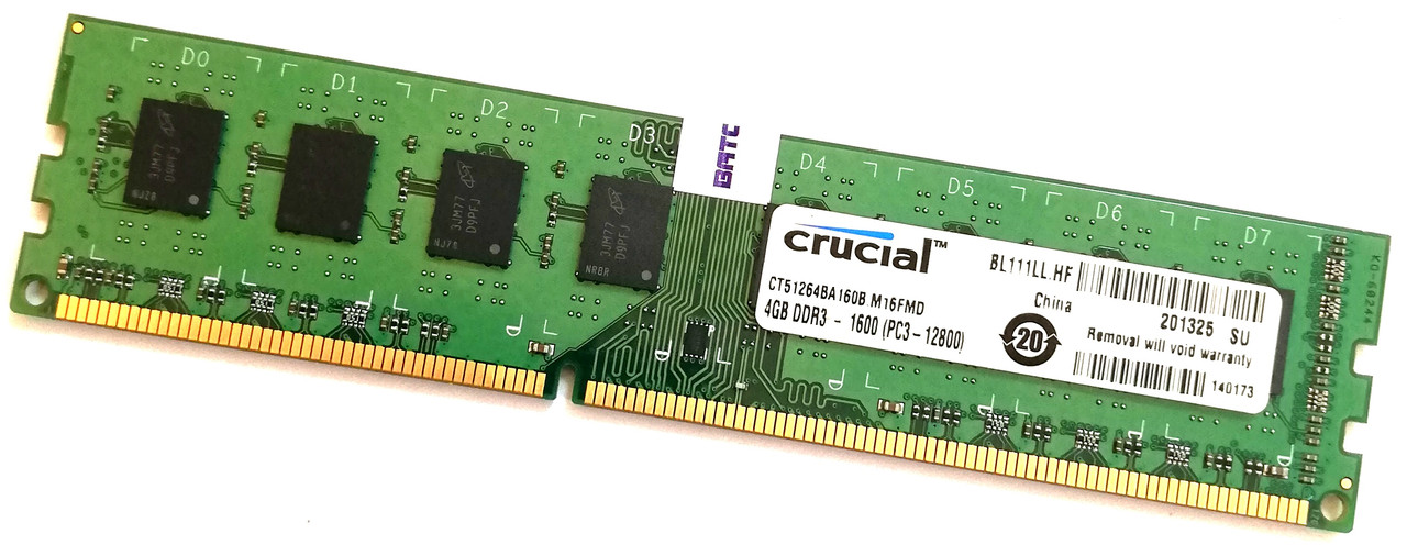 Оперативная память Crucial DDR3 4Gb 1600MHz PC3-12800U 2R8 CL11 (CT51264BA160B.M16FMD) Б/У