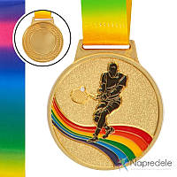 Медаль спортивная с лентой цветная d-6,5см Большой теннис C-0338 (металл, 38g золото, серебро, бронза)