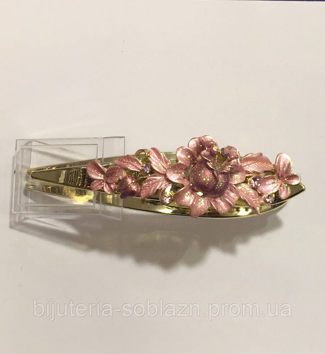 Золотистая Розовая заколка уточка для волос пластик со стразами - фото 1 - id-p502481298