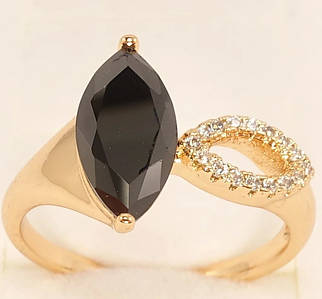 Кільце ХР Позолота 18K Загострене цирконієве овал і чорний кристал огранки Маркіз 16р