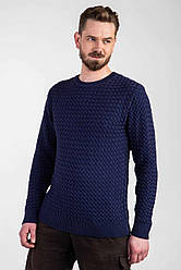 Джемпер чоловічий модний, синього кольору, зв'язаний переплетенням "кошиккою