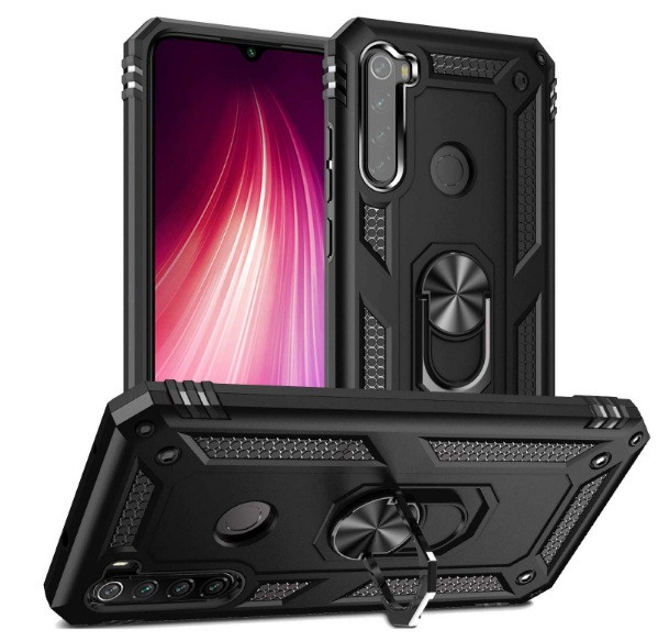 Протиударний чохол для Xiaomi Redmi Note 8T чорний матовий бампер із кільцем підставкою