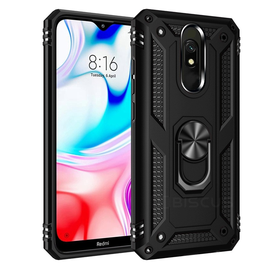Протиударний чохол із кільцем підставкою для Xiaomi Redmi 8a чорний матовий бампер, фото 1
