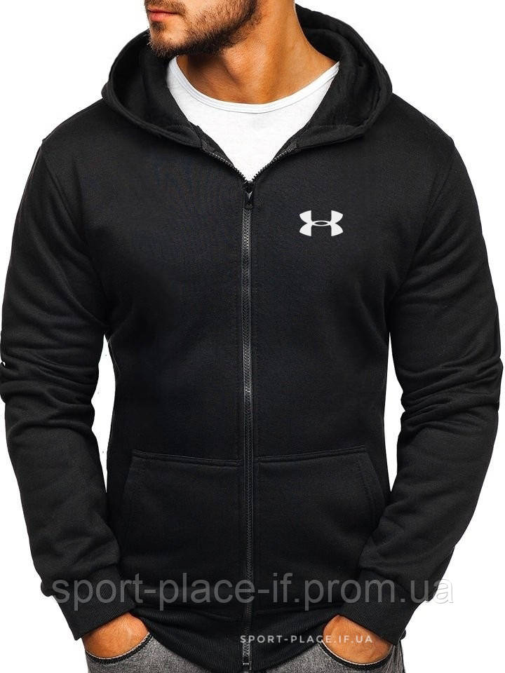Чоловіча толстовка Under Armour (Андер Армор) чорна із замком, олімпійка (майстерка)