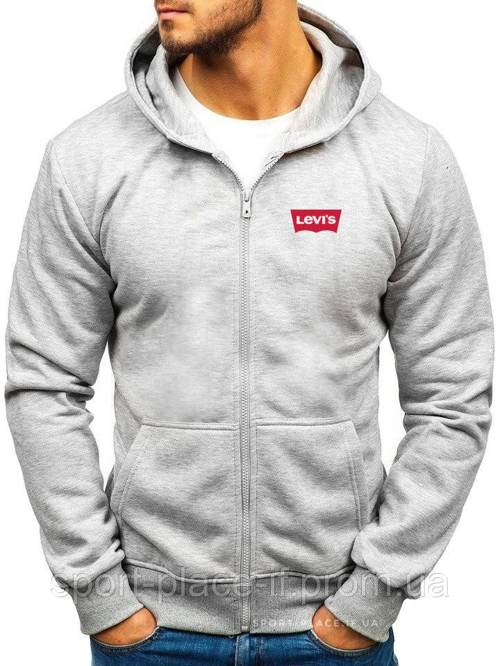 Чоловіча толстовка Levis (Левіс) світло сіра з замком, олімпійка (кельми)