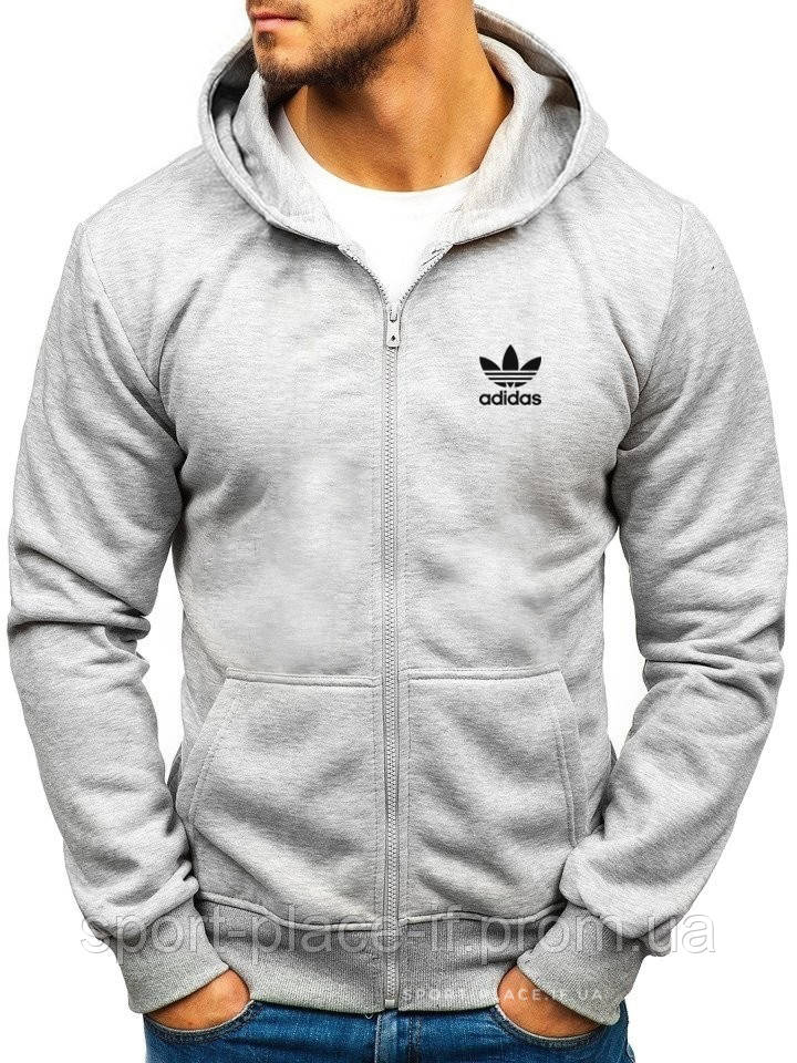 Чоловіча толстовка Adidas (Адідас) світло сіра з замком, олімпійка (кельми)