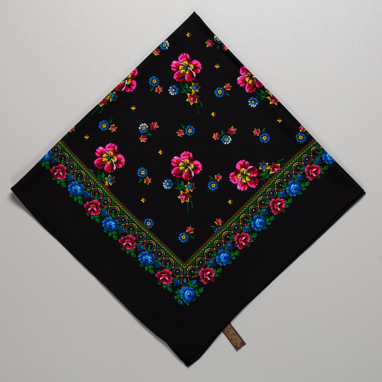 Японська вовняна хустка 75х75см Чорна, фото 1