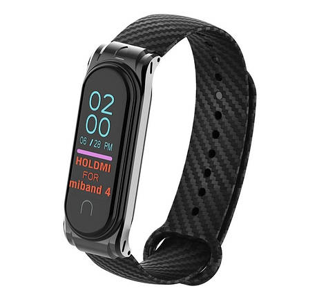 Ремінець для Xiaomi Mi Band 3 / 4 Carbon Black Metal, фото 1