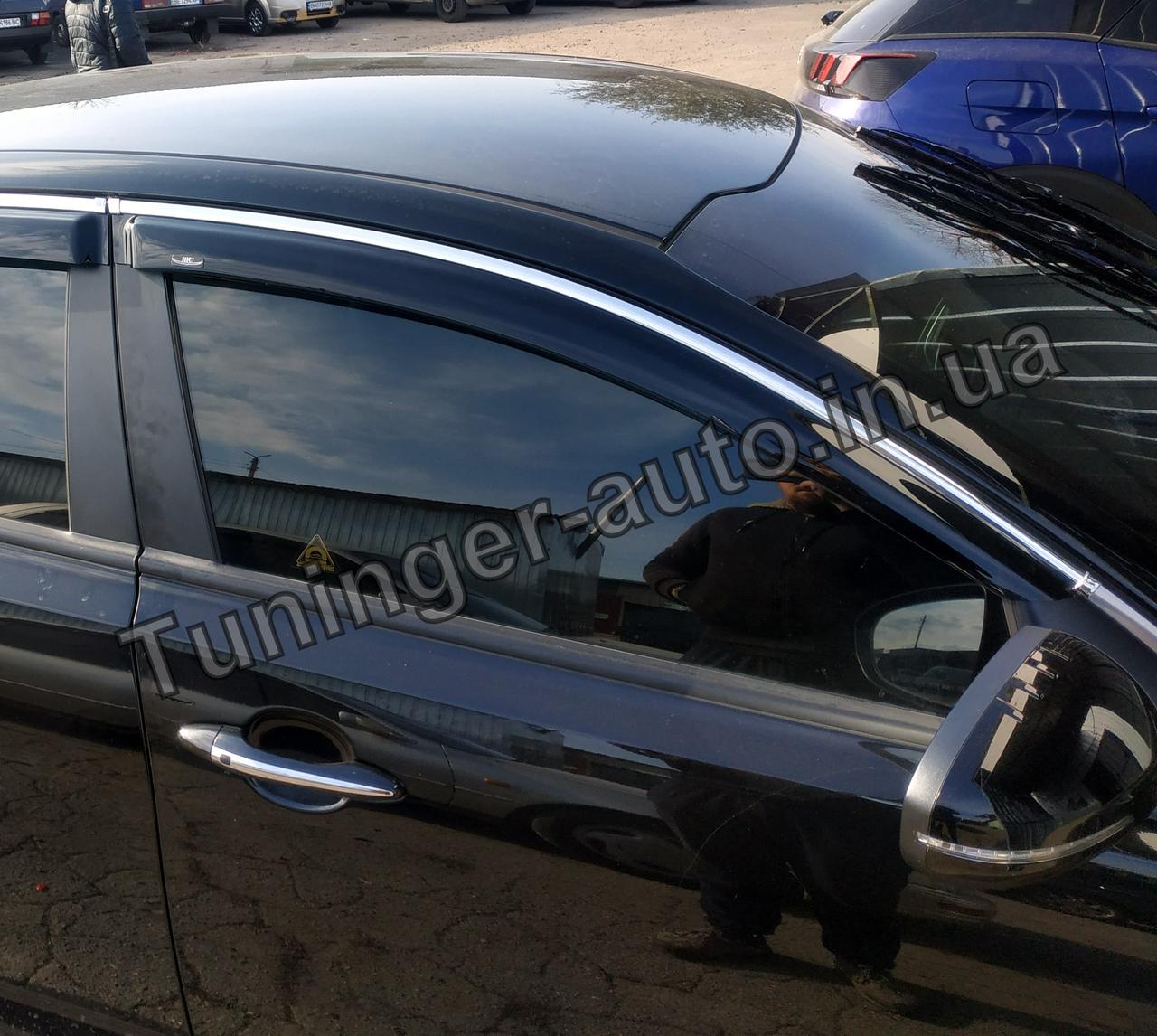Вітровики з хромом, дефлектори вікон Kia Optima 2010 - 2015 (Hic)