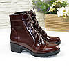 Черевики коричневі жіночі на стійкому каблуці, натуральна шкіра рабат, фото 6