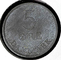 Монета Дании 5 эре 1964 г.