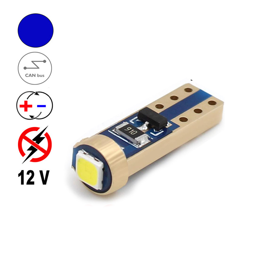 Автолампа Terra T5 W2x4.6d, 3030х1smd, синя, немає полярності, CunBas, драйвера, 12 В, фото 1