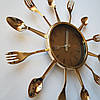 Кухонний годинник (38 см) "Ложки-вилки" великий столові прилади золотистий Time, фото 2