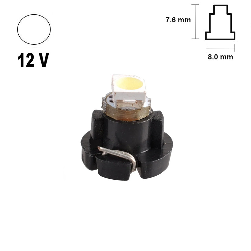 Автолампа Terra T3 B8.0-12, розмір 8 мм*7 мм, 3528х1smd, біла, 12 В, фото 1