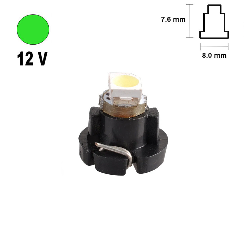 Автолампа Terra T3 B8.0-12, розмір 8 мм*7 мм, 3528х1smd, зелена, 12 В, фото 1