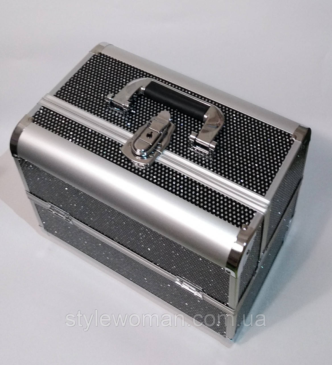 Бьюти кейс алюминиевый чемодан с ключем черный стразы гламур для мастеров - фото 5 - id-p1105316324