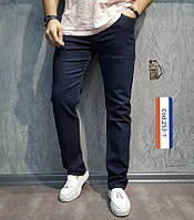 Классические мужские джинсы прямые темно-синие батал