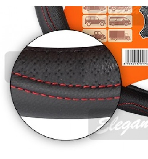 Чохол на кермо шкіра L (39-40 см) чорний-червона нитка Elegant 105687