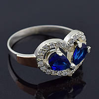 Кольцо серебряное женское Любовь синие фианиты размер 19