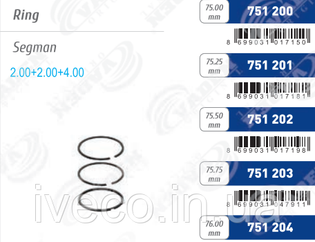 Кільця поршневі компресора метал WABCO, MB Unimog 895 671 020 4, 1310538