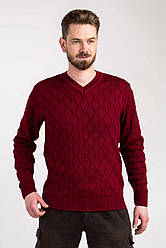 Пуловер чоловічий теплий, зв'язаний модною в'язкою з білоруської напіввовни, бордового кольору
