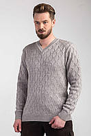 Пуловер мужской теплый, связанный модной вязкой из белорусской полушерсти , цвета лен