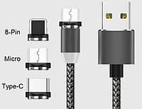 USB-micro USB 1м магнитный кабель+магнитная головка на Iphone+Type-C