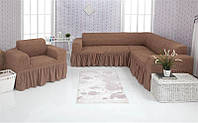 Чехол на диван угловой и кресло Venera 03-202 Светлый Серо-коричневый