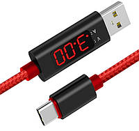 Кабель USB-Type-C с тестером тока и напряжения (красный индикатор)