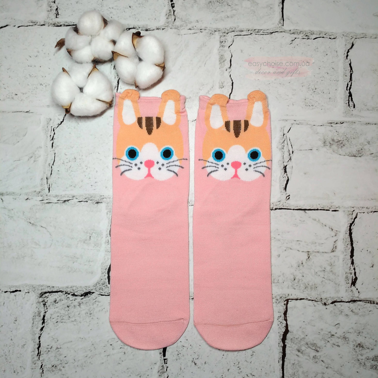 Шкарпетки жіночі бавовняні з вушками, мордочки Кішка