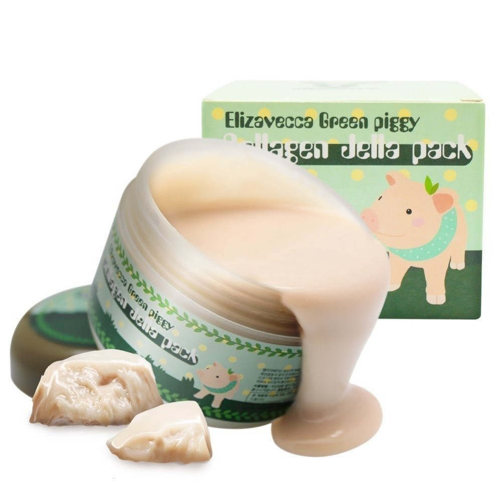 Корейська маска для обличчя з колагеном Elizavecca Green Piggy Collagen Jella Pack забезпечує зволоження