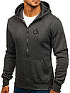 Чоловіча толстовка Calvin Klein (Кельвін Кляйн), сіра (чорний логотип) з замком, олімпійка (кельми), фото 2